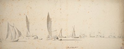 Une tochtschuit, wijdschips et waterschips par une légère brise, c.1664 - Willem van de the Elder Velde