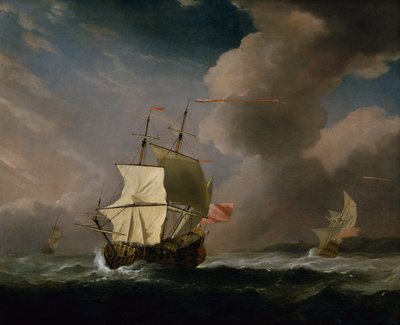 Un deux-ponts anglais par vent fort avec un autre navire en arrière-plan - Willem van de Velde the Younger