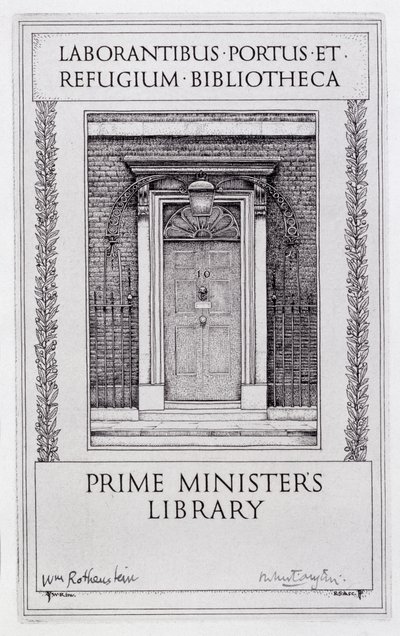 Ex-libris pour la bibliothèque du Premier Ministre, gravé par Robert Sargent Austin - William (after) Rothenstein