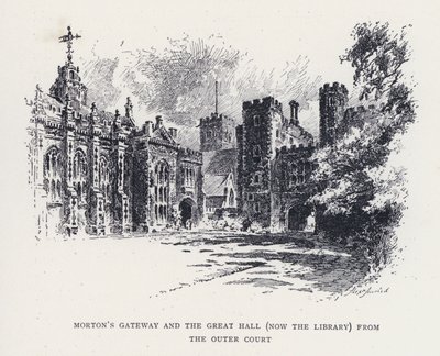 Porte de Morton et la Grande Salle (maintenant la Bibliothèque) depuis la Cour extérieure - William Alexander Ansted