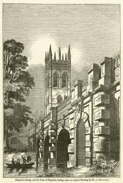 Pont de Magdalen et la tour du collège de Magdalen - William Alfred Delamotte