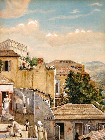 Une famille sur un toit à Saint-Thomas, Îles Vierges - William August Thulstrup
