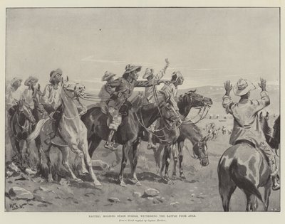 Kaffirs, tenant des chevaux de rechange, observant la bataille de loin - William Barnes Wollen