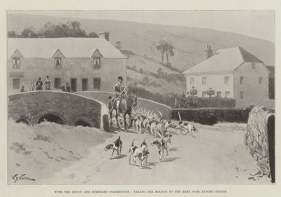 Avec les Chiens de Chasse du Devon et du Somerset, emmenant les Chiens à la Rencontre sur le Pont d