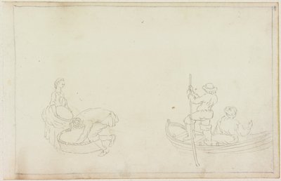 Deux bateliers, et homme et femme avec panier - William Beilby