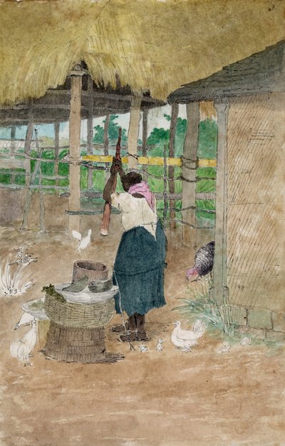Femme battant le manioc, Jamaïque par William Berryman, actif en Jamaïque pendant la période 1808-1816 - William Berryman