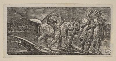 Garçon revenant joyeusement, avec charrue et bœufs, de Pastorales de Virgile de Thornton, 1821 - William Blake