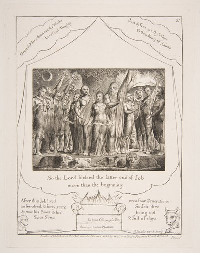 Job et sa femme restaurés à la prospérité, des Illustrations du Livre de Job - William Blake