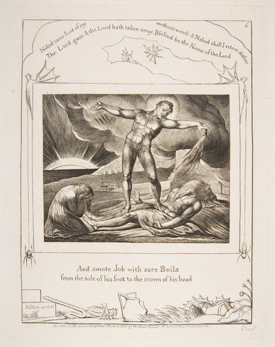 Satan frappant Job avec des furoncles, des Illustrations du Livre de Job, 1825-26 - William Blake