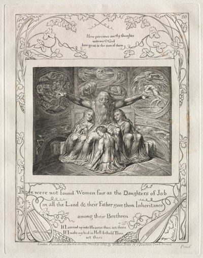 Le Livre de Job : Pl. 20, Il ne se trouva pas de femmes aussi belles que les filles de Job dans tout le pays - William Blake