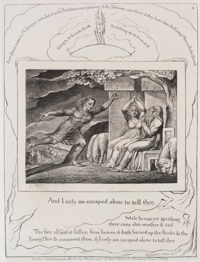 Le Livre de Job : Pl. 4, et je suis seul échappé pour te le dire - William Blake