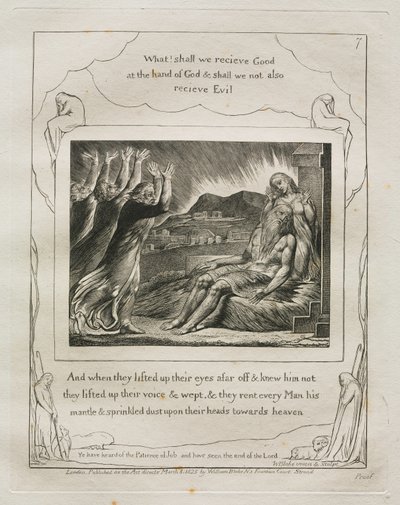 Le Livre de Job : Pl. 7, Et quand ils levèrent les yeux de loin et ne le reconnurent pas... - William Blake