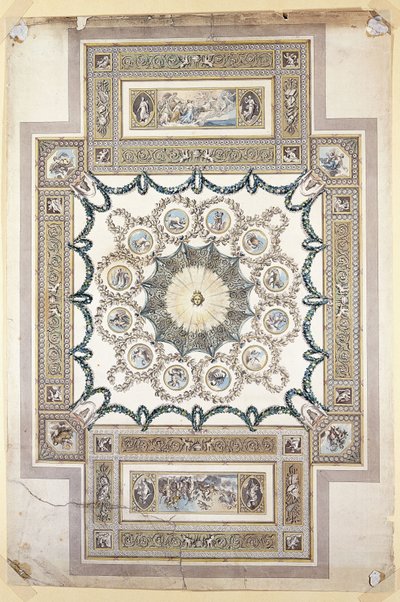 Conception pour le plafond de la bibliothèque à Woburn Abbey - William Chambers
