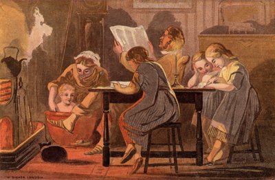 Samedi soir : une famille lisant et se divertissant le soir - William Dickes