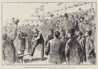 Lord Derby coupant le premier gazon du chemin de fer de St Helens et Wigan, 28 janvier - William Douglas Almond