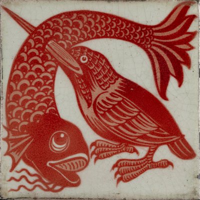Carreau avec martin-pêcheur avec bec à travers le poisson, 1882-1888 - William Frend De Morgan
