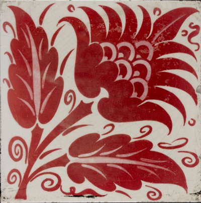 Carreau avec fleur stylisée avec deux feuilles et vrilles, 1882-1888 - William Frend De Morgan
