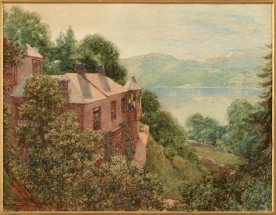 John Ruskin dans son étude sur la tourelle à Brantwood (aquarelle) - William Gersham Collingwood