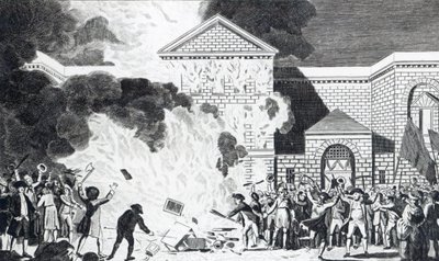 Les dévastations causées par les émeutiers de Londres incendiant la nouvelle prison de Newgate et brûlant les meubles de M. Akerman, 6 juin 1780, gravé par T. Thornton - William Hamilton