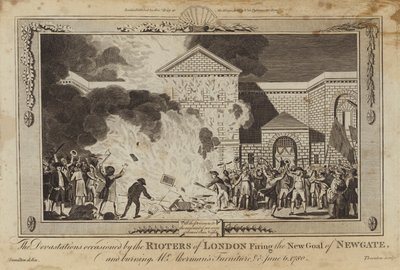 Les dévastations causées par les émeutiers de Londres incendiant la nouvelle prison de Newgate - William Hamilton