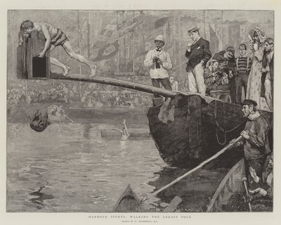 Sports portuaires, marcher sur le mât glissant - William Hatherell