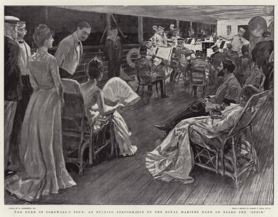 La tournée du duc de Cornouailles, une représentation en soirée par la fanfare des Royal Marines à bord de l