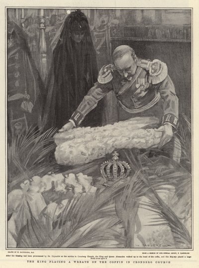 Le roi plaçant une couronne sur le cercueil dans l