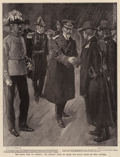 La visite du roi en Allemagne, Sa Majesté embarquant à bord du yacht royal à Port Victoria - William Hatherell