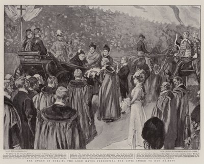 La reine à Dublin, le maire lui présentant l