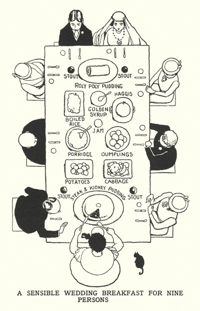 Un petit-déjeuner de mariage raisonnable pour neuf personnes - William Heath Robinson