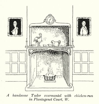 Un beau manteau Tudor avec poulailler à Plantagenet Court, W - William Heath Robinson