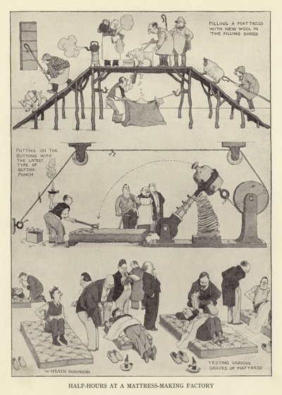 Demi-heures dans une usine de fabrication de matelas - William Heath Robinson