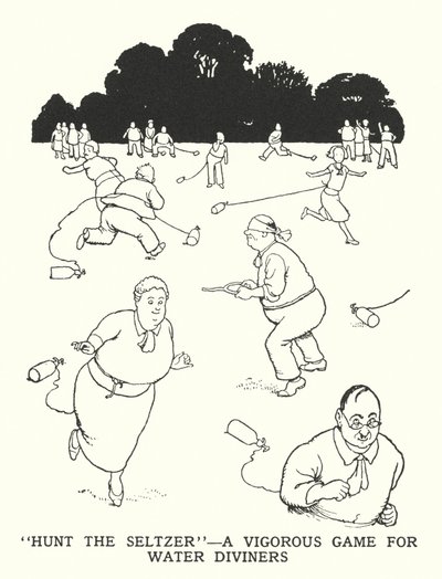 "Chasse au Seltzer", un jeu vigoureux pour les sourciers (lithographie) - William Heath Robinson