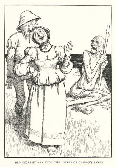 Vieux hommes décrépits sur les rives de Charon - William Heath Robinson