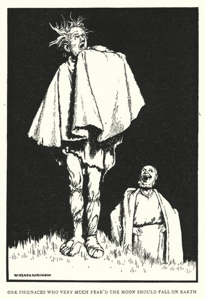 Un Phénicien qui craignait beaucoup que la lune ne tombe sur la terre - William Heath Robinson