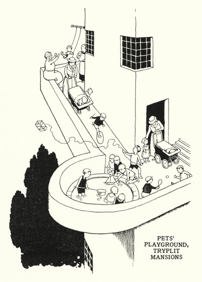 Terrain de jeu pour animaux de compagnie, Tryplit Mansions - William Heath Robinson