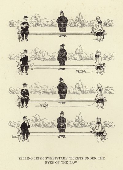 Vente de billets de loterie irlandaise sous les yeux de la loi - William Heath Robinson