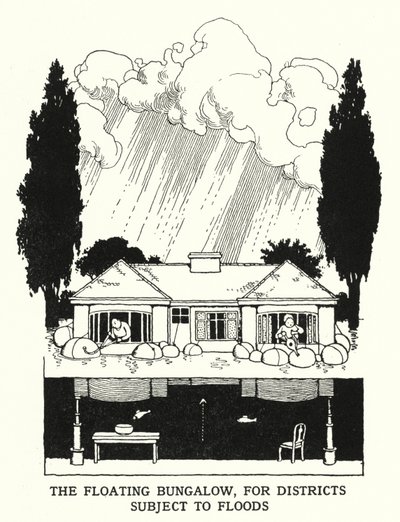 Le bungalow flottant, pour les districts sujets aux inondations - William Heath Robinson