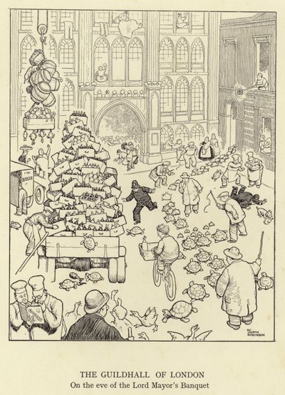 La Guildhall de Londres, à la veille du Banquet du Lord Maire - William Heath Robinson