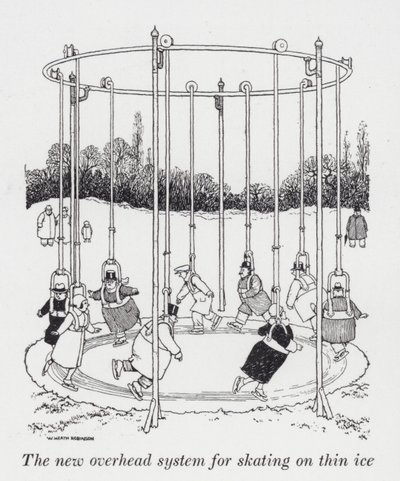 Le nouveau système aérien pour patiner sur la glace mince (lithographie) - William Heath Robinson
