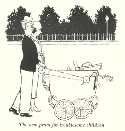 La nouvelle poussette pour enfants turbulents (lithographie) - William Heath Robinson