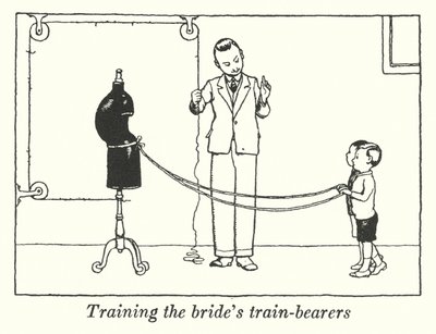 Entraînement des porteurs de traîne de la mariée (lithographie) - William Heath Robinson