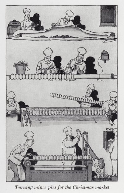 Préparation des tourtes pour le marché de Noël - William Heath Robinson