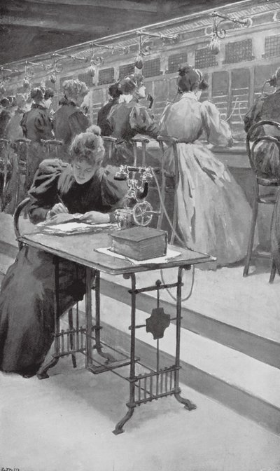 Au travail dans une salle de téléphone - William Henry (after) Margetson