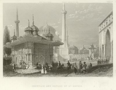 Fontaine et place de Sainte-Sophie, Constantinople - William Henry Bartlett