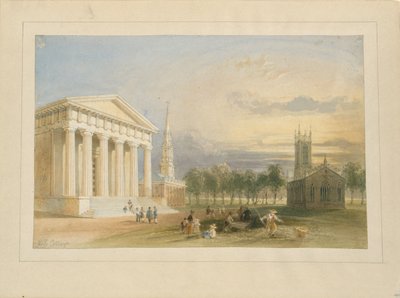 Étude pour la vue du Yale College et du Statehouse de Bartlett - William Henry Bartlett
