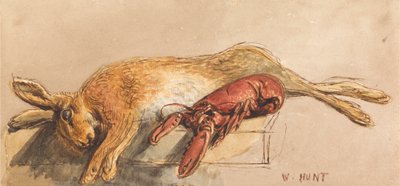 Un lièvre mort et un homard cuit sur un banc - William Henry Hunt