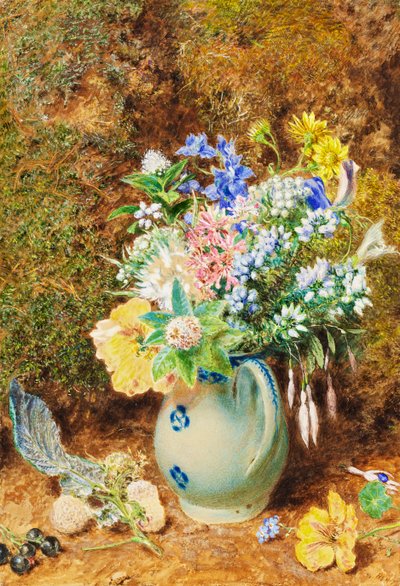 Pichet en Porcelaine Bleu Pâle avec Bruyères et Petites Fleurs, vers 1860 - William Henry Hunt