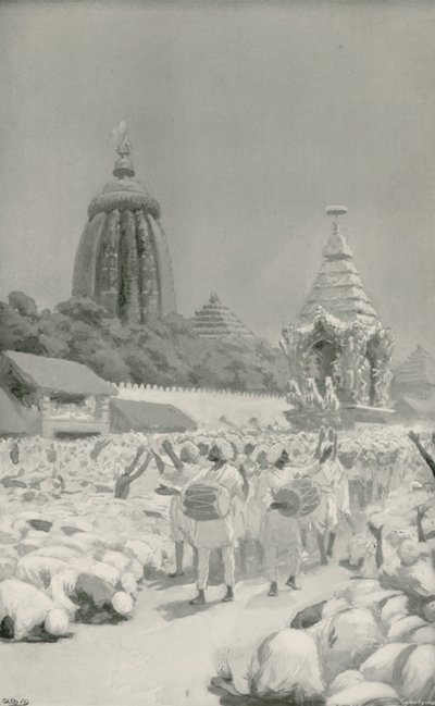 Adorateurs se prosternant devant le célèbre char lors du festival de Jagannath - William Henry Margetson