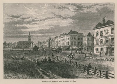 Kennington Common et église en 1830 - William Henry Prior